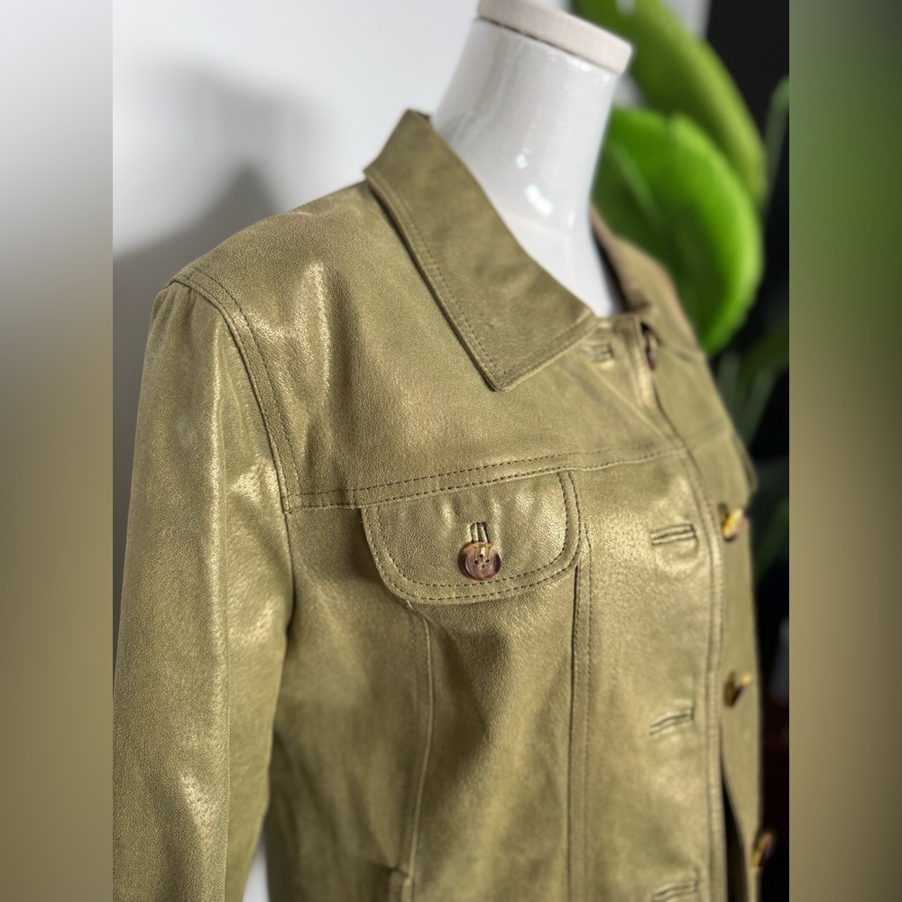 Shimmery Olive Green Women's leather Jacket by Guillaume